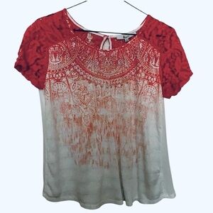 🔥4/$30 Miss Me Coral Lace Lace Sleeve Tee S